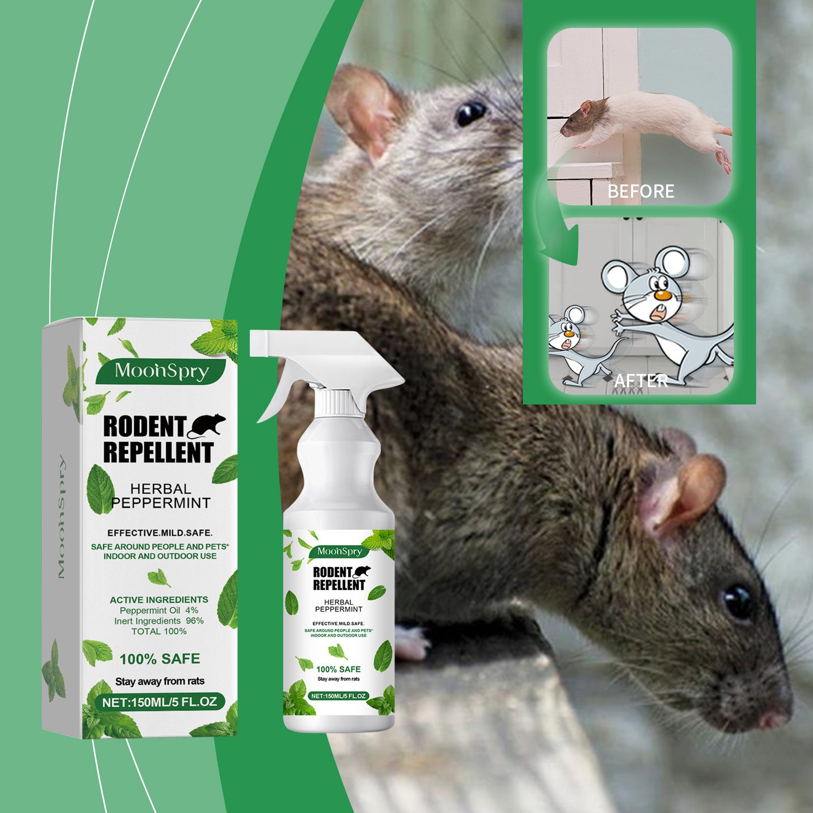 Mint-Scented Mouse Repellent Spray Outdoor Garden Pest Control Rat Deterrent Spray